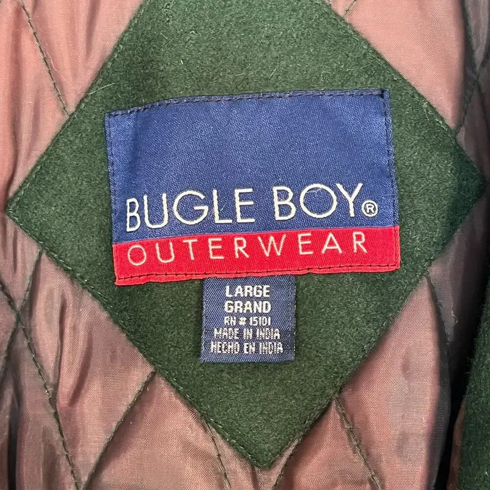 Vintage 90's Bugle Boy Hunter Green Wool Varsity Bomber Jacket Coat Mens M